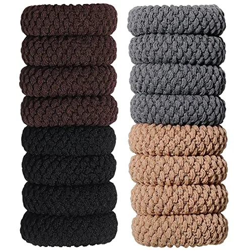 16 Pieces Thick Cotton Hair Ties, Seamless Cotton Hair Bands, No Crease