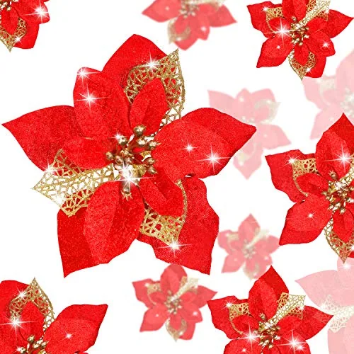 36 Pcs Christmas Poinsettia Ornaments for Tree
