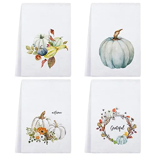 4 Pcs Fall Kitchen Towels, Pumpkin Farmhouse Absorbent Dishcloths