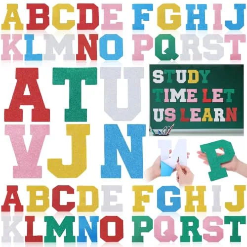 52 Pcs Glitter Bulletin Board Letters Patches 6 Inch EVA Alphabet