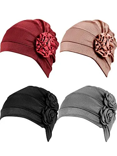 4 Pieces African Head Wrap Flower Turban Hats for Women