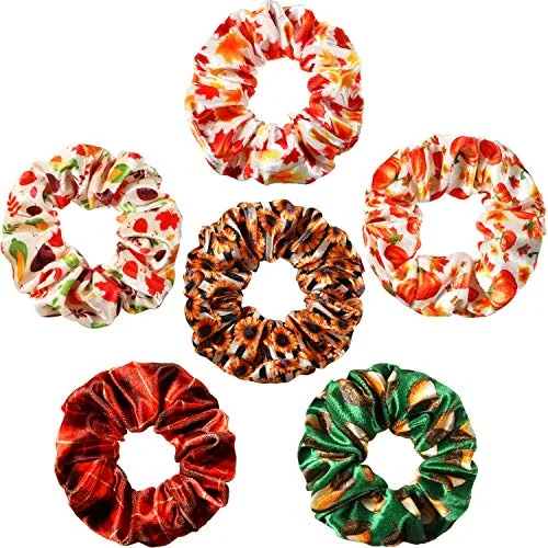 6 Pieces Fall Hair Scrunchies Velvet Maple Pumpkin Ponytail