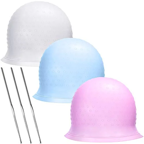 3 Pcs Hair Coloring Highlighting Cap Reusable Silicone Highlight Cap with
