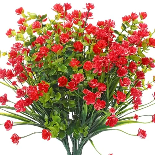 12 Bundles Artificial Flowers Outdoor, UV Resistant Faux Artificial