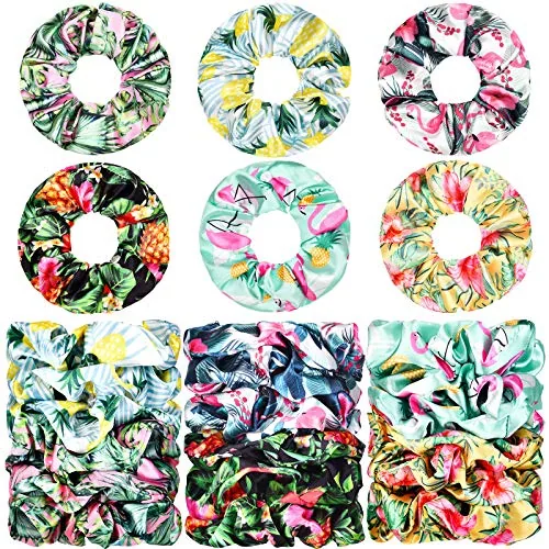 18 Pcs Tropical Scrunchies for Women Bulk Summer Hair Ties