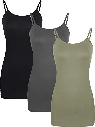 Women's 3 Pieces Basic Long Tanks Adjustable Spaghetti Strap Camisole