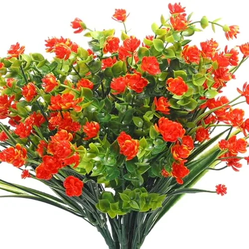 12 Bundles Artificial Flowers Outdoor, UV Resistant Faux Artificial
