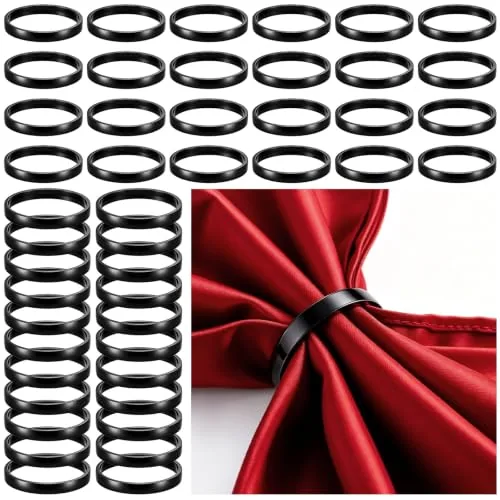 50 Pcs Black Napkin Rings Bulk Christmas Round Napkin Ring Holders Metal