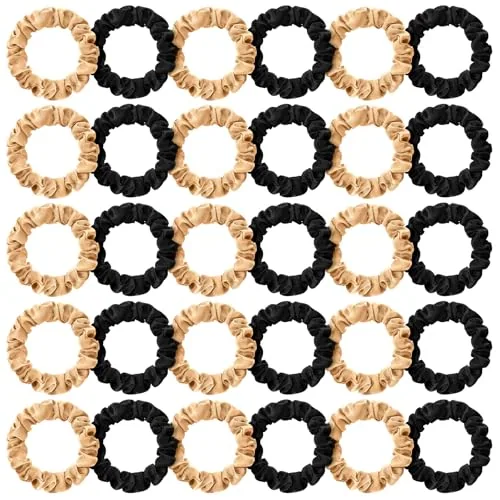 30 Pcs Small Satin Scrunchies Thin Hair Ties Bulk Black