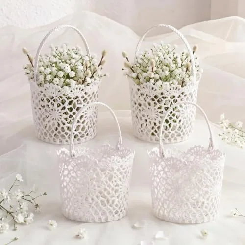 4 Pcs Flower Girl Baskets with Handle for Wedding Ceremony