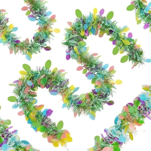 3 Pieces 49 ft Tinsel Garland Easter Pastel Yellow Blue Pink