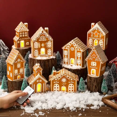 29 PCS LED Gingerbread Christmas Village Sets 8 Lighted Ceramic