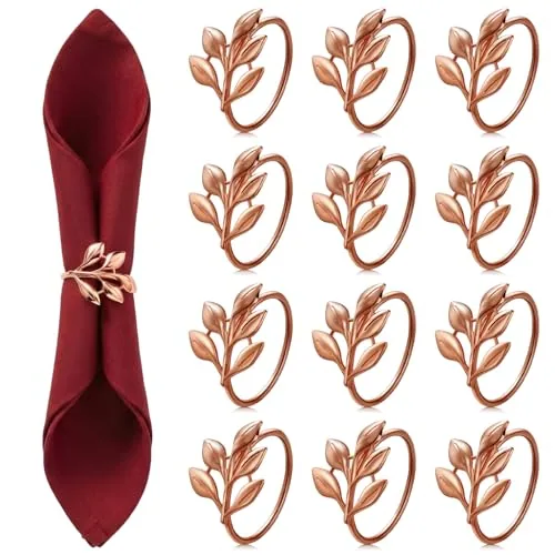 Leaf Napkin Rings Set of 12, Fall Thanksgiving Christmas Table Decor