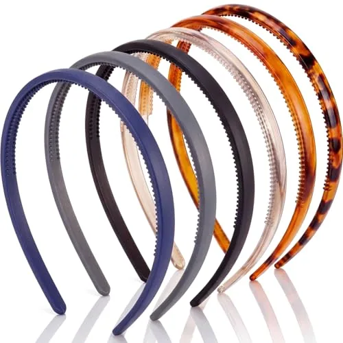 6 Plastic Thin Headbands, Blue Tortoise Shell Series