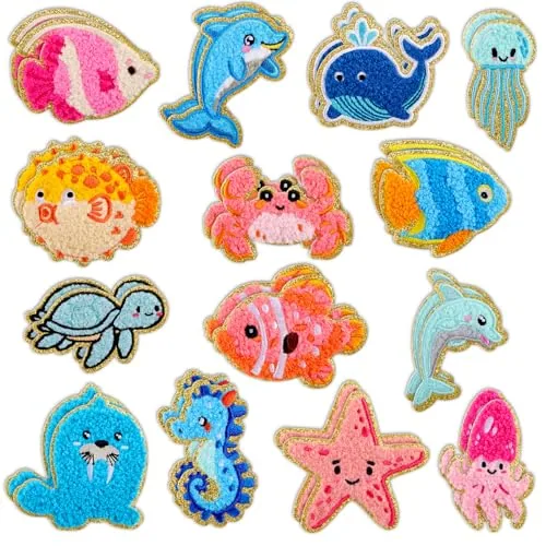 28 Pcs Ocean Animal Chenille Patches, Self Adhesive, Under the Sea
