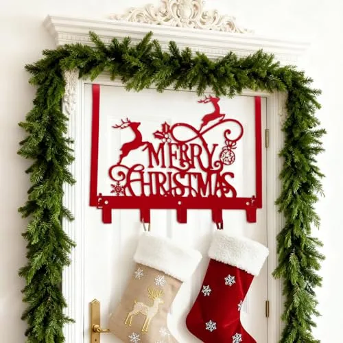 Over The Door Hooks Christmas Reindeer, Red Metal Bathroom Hanger