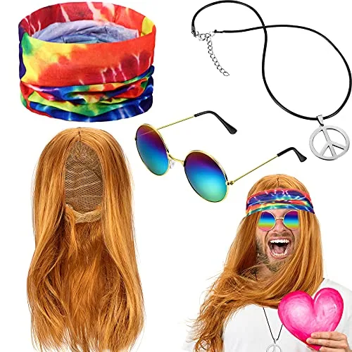 4pcs Hippie Wig Halloween Costume Men