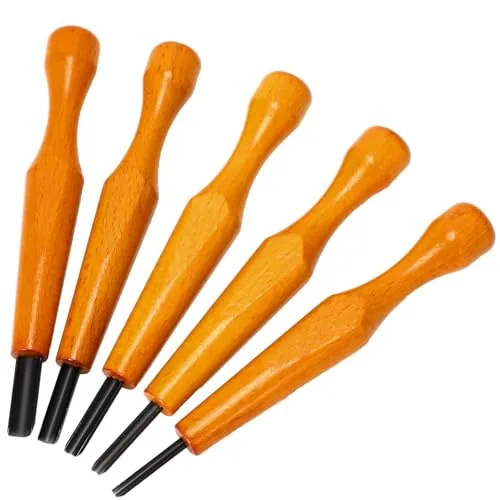 5 Pcs Linoleum Carving Tool Set Wood Handle Linocut