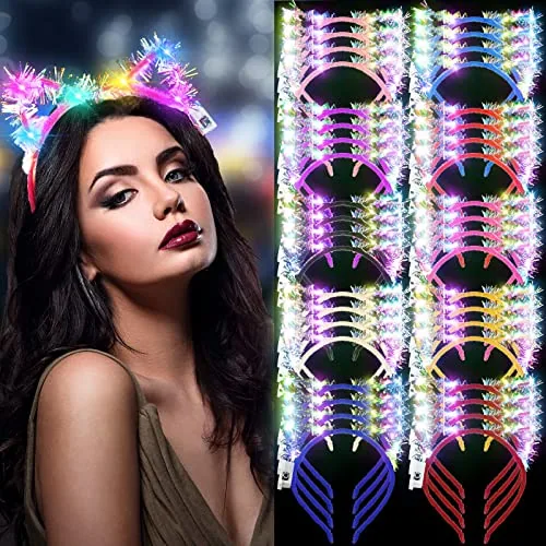 40 Pcs LED Golden Silk Cat Ears Headband Bulk Glow Party Supplies