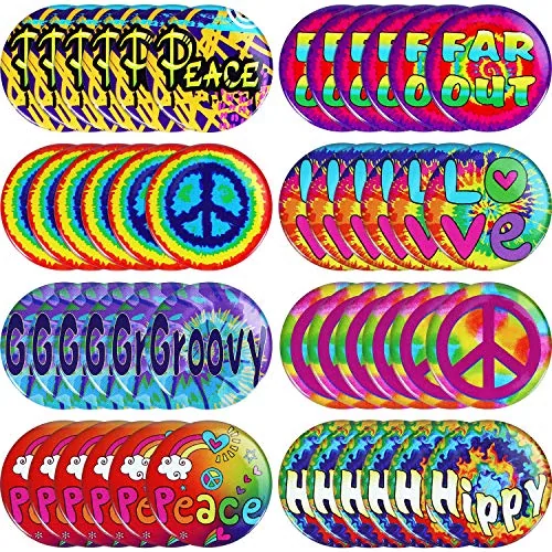 48 Pieces Hippie Button Pins Retro Buttons Pins 60's Party Hippie Costume