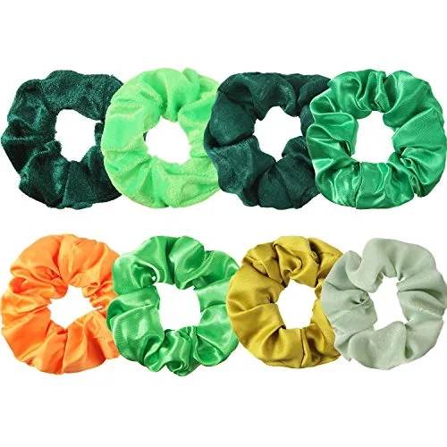 8 Pieces Irish Green Scrunchies Hair Ties St Patrick's Day Hair