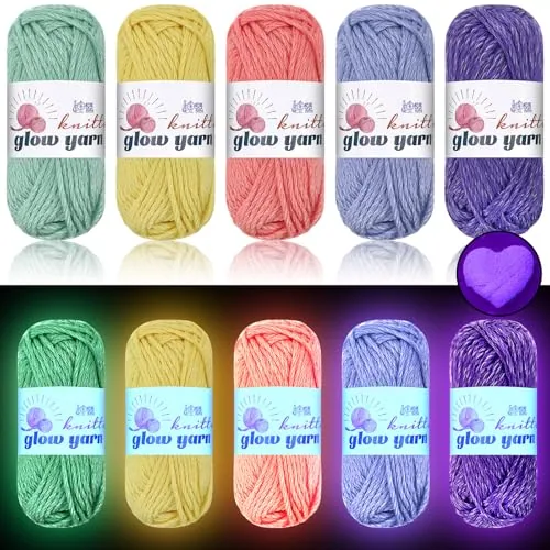 5 Rolls Glow in The Dark Yarn Luminous Crochet Yarn for Crocheting DIY