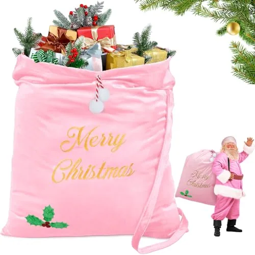 Pink Christmas Large Santa Drawstring Bags 36 x 30 Inch