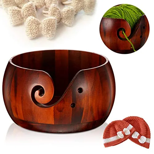 Wooden Yarn Bowl 6x3 Inch Knitting Crochet Holder