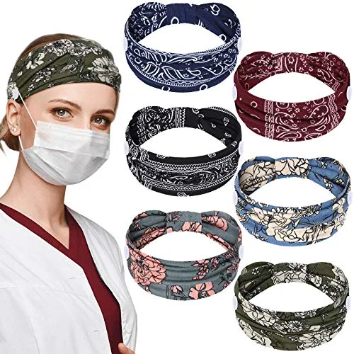 6 Pieces Nursing Headbands with Buttons for Nurses Doctor Women Boho