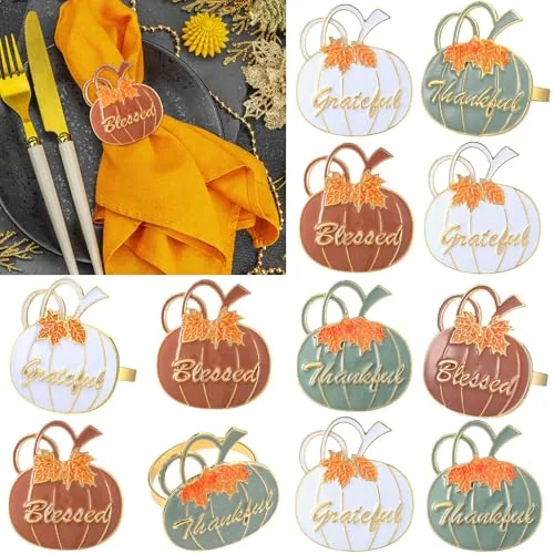 12 Pcs Fall Thanksgiving Pumpkin Napkin Rings, White Orange Green