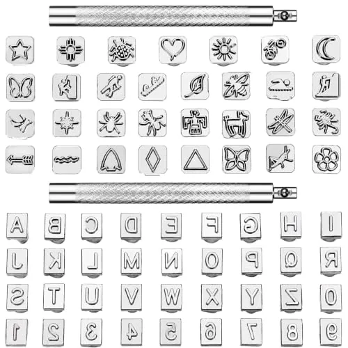 70 Pieces Leather Stamping Tools, Leather Stamping Kit with 2 Pcs Punch