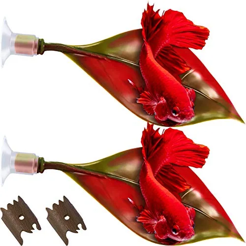 2 Pcs Red Silicone Betta Fish Bed Leaf Hammock Betta Fish Tank