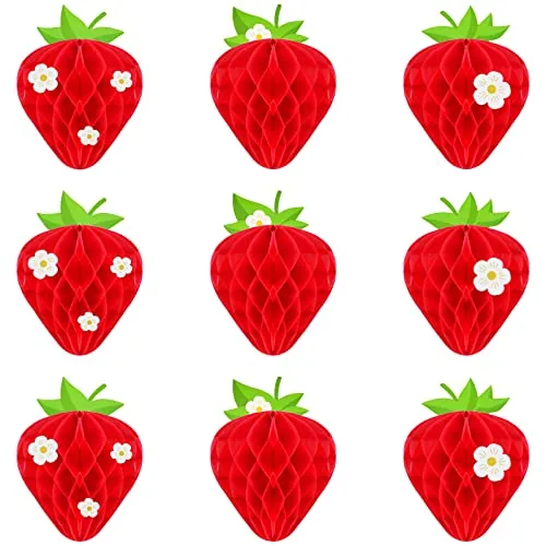 9 Pcs Strawberry Party Decorations Strawberry Honeycomb Balls Birthday