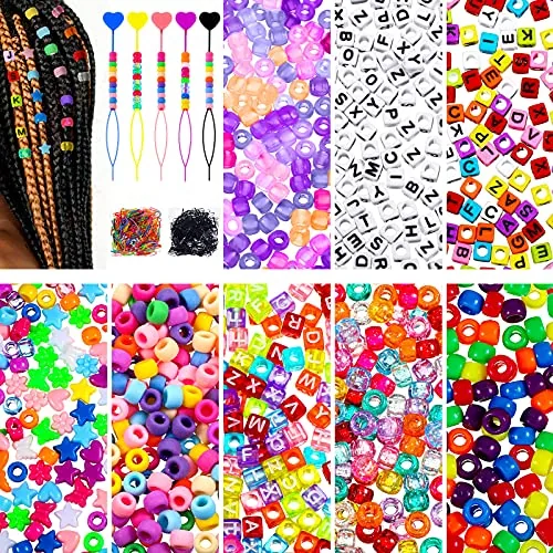 1200 Pieces Hair Beads Pony Beads for Braids Acrylic Rainbow Large Hole