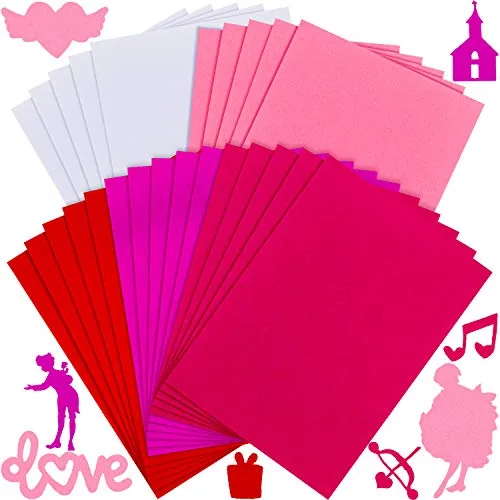 25 Pieces Felt Fabric Sheets Felt Craft Sheets Colored Red Pink White