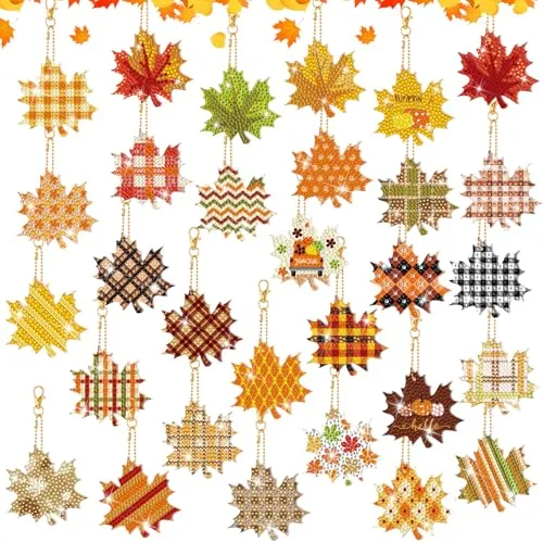 30 Pcs Fall Thanksgiving Diamond Art Keychains for Adults