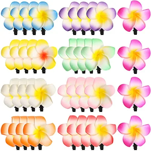 36 Pcs Hawaiian Flower Hair Clips Plumeria Foam, 7 cm/ 2.8 inch
