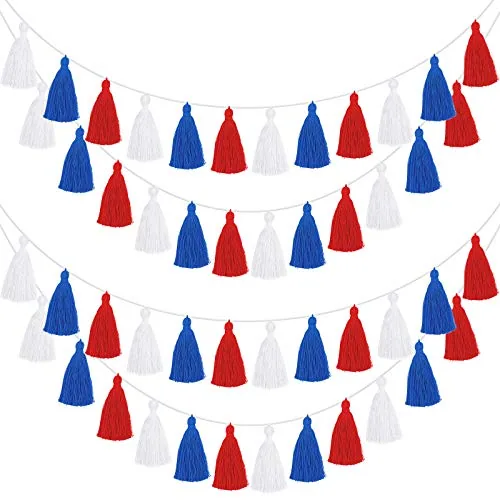4 Pieces Tassel Garland Red White and Blue Garland for Patriotic