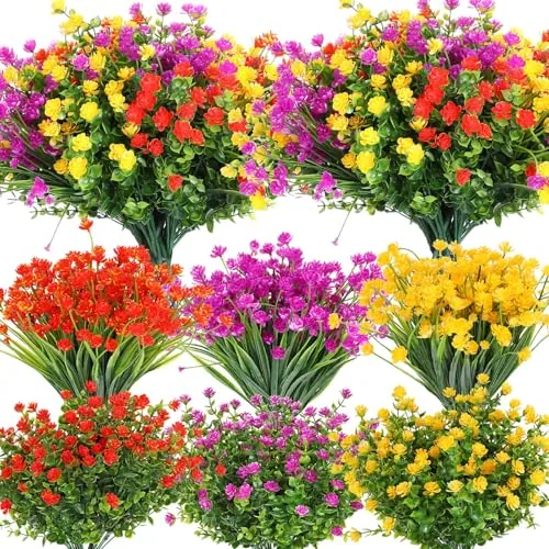 36 Bundles Artificial Flowers for Outdoor, UV Resistant Faux Artificial