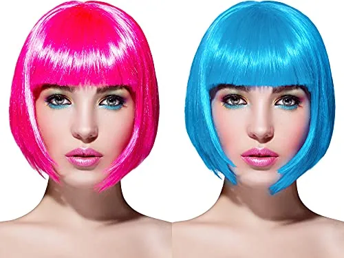 2pcs Short Bob Hair Wigs Colored for Women
