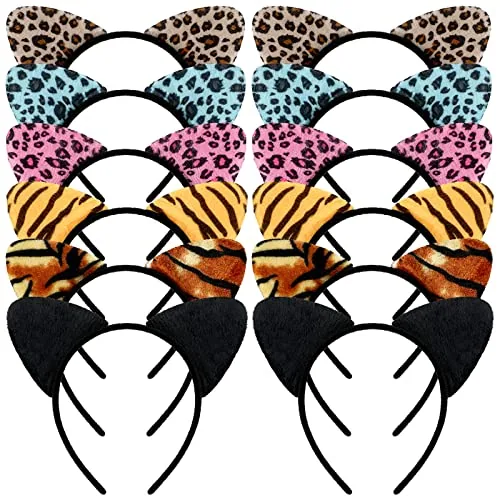 12 Pieces Cheetah Cat Ears Headband,Delicate Leopard Series