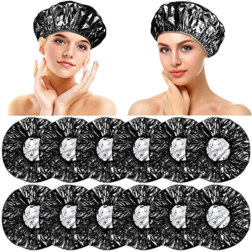 12 Pcs Foil Conditioning Caps, 12 Inch Black Hair Salon