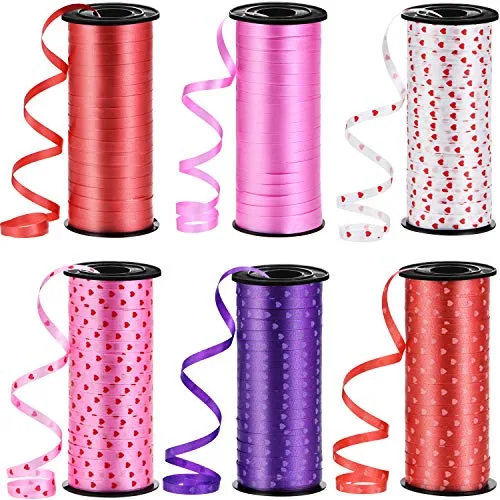 6 Rolls 600 Yards Valentine's Day Curling Ribbon Gift Decorative Bulk