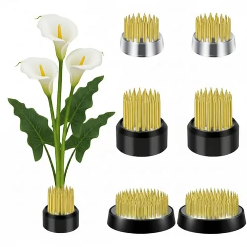 6 Pcs Heavy Duty Flower Frogs Set, Round Brass Kenzan Japanese Ikebana