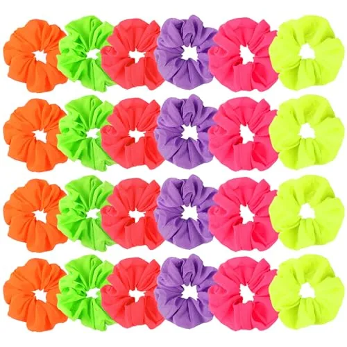 24 Pcs Neon Hair Scrunchies 80s Halloween Party Accessories
