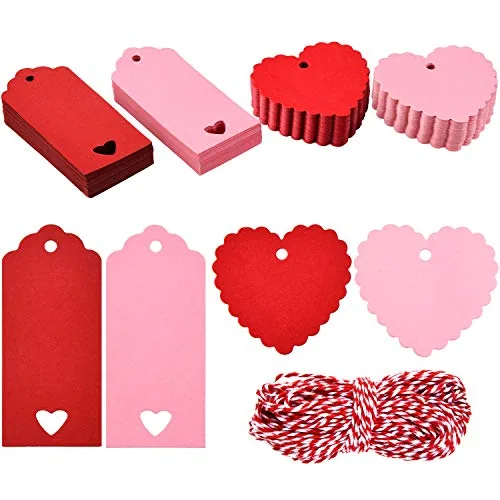 200 Pcs Valentines Gift Tags Bulk with String Heart Shaped Kraft Paper