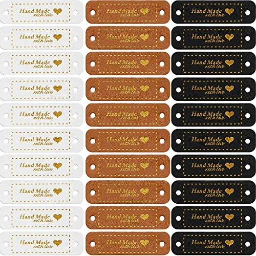 30 Pcs Leather Tags for Crochet Items PU Leather Label