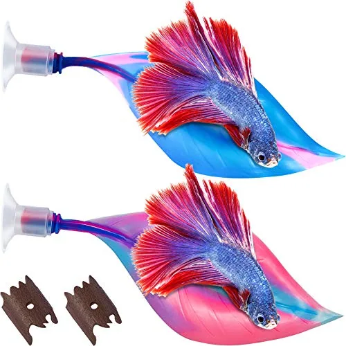 2 Pcs Blue Pink Silicone Betta Fish Bed Leaf Hammock Betta Fish Tank