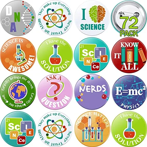 72 Pcs Science Party Favor Pins Science Buttons Bulk