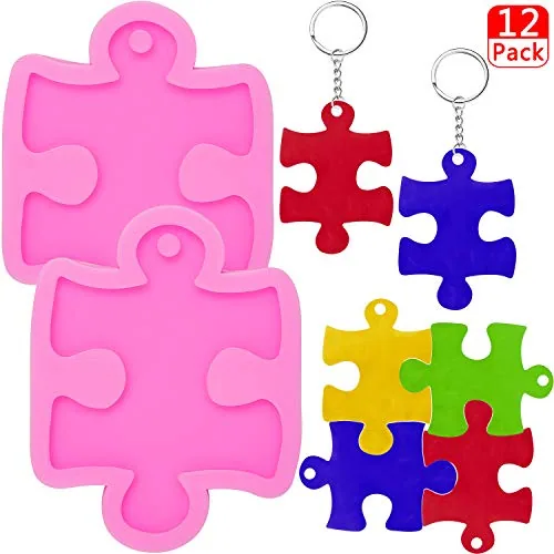 2 Pcs Puzzle Silicone Mold with 10 Key Rings